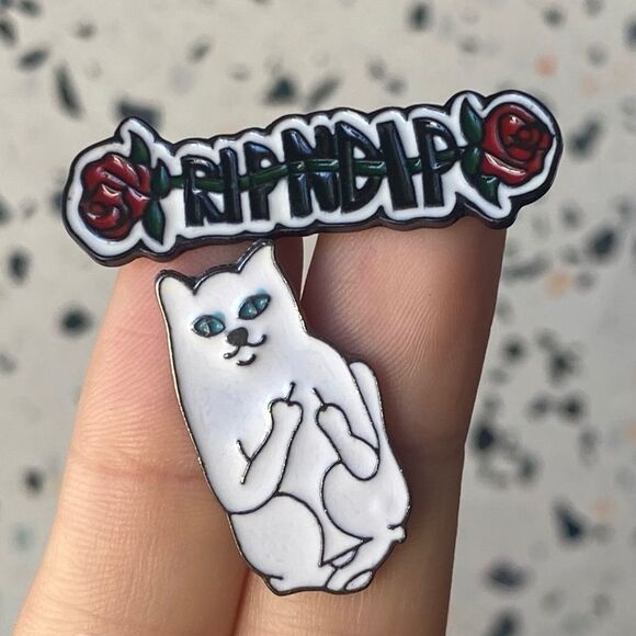 Rip N Dip Cat 2pc. Set Enamel Pin/ Brooch Lapel - Picture 1 of 6
